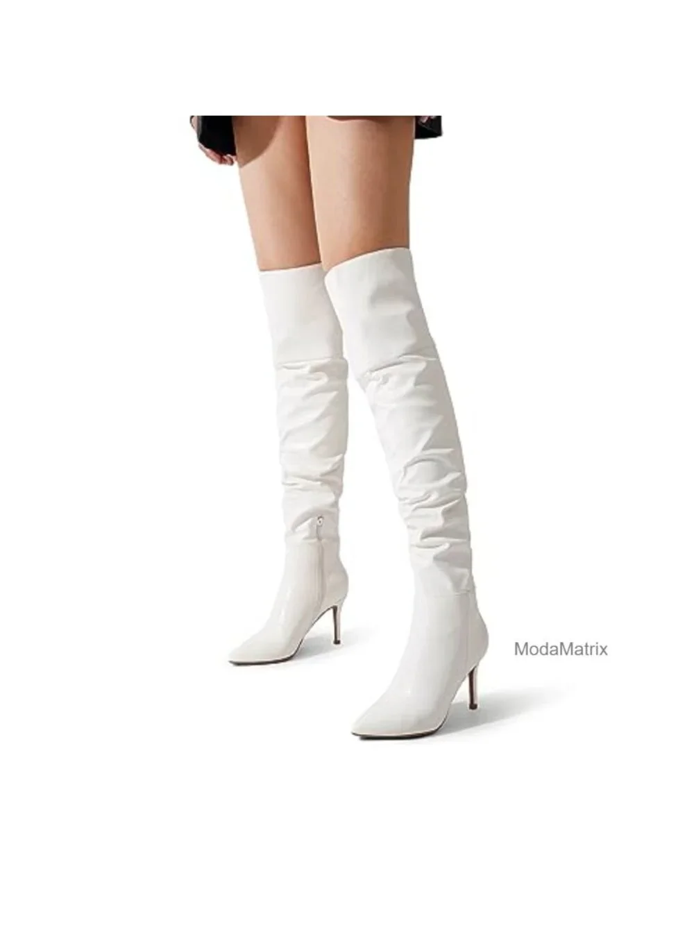 Women Over the Knee Stiletto Heeled Boots Faux Leather Pointed Toe